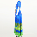 2020 Printed Sexy Elegant V Neck  Dress Blue Maxi Long Dresses For Women